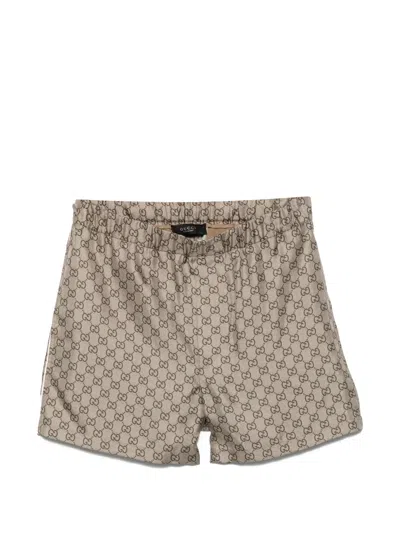 Gucci Printed Silk Twill Shorts In Nude