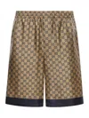 Gucci Gg Printed Silk Twill Shorts In Nude & Neutrals