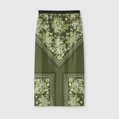Gucci Printed Silk Twill Skirt In Green