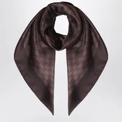 Gucci Printed Silk Twill Square Scarf With Gg Motif In Brown