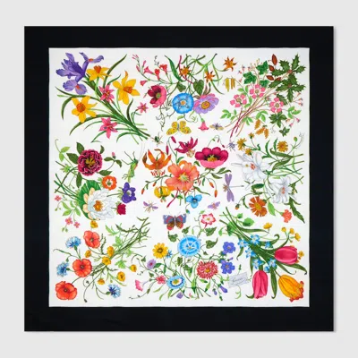 Gucci Printed Silk Wool Shawl In Black