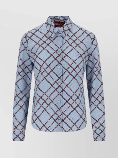 Gucci Printed Sleeve Detail Top In Blue
