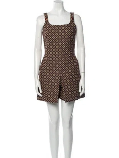 Pre-owned Gucci Printed Square Neckline Romper In Brown
