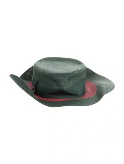 Pre-owned Gucci Printed Straw Fedora W/tags In Green/red