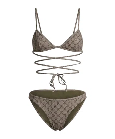 Gucci Printed Stretch Jersey Bikini In Gray