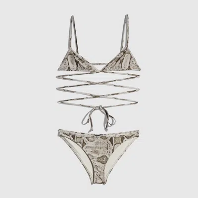 Gucci Printed Stretch Jersey Bikini In Gray