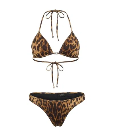 Gucci Printed Stretch Jersey Bikini In Animal Print