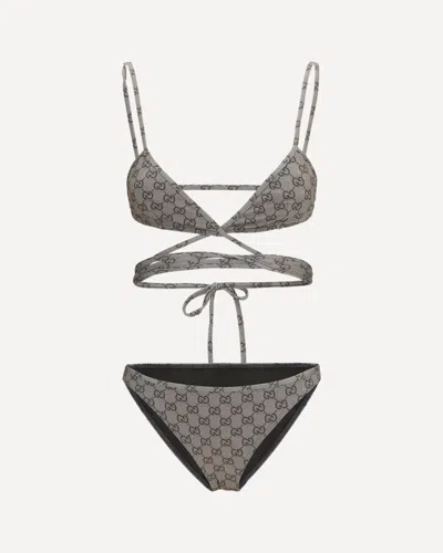 Gucci Printed Stretch Jersey Bikini In Gray