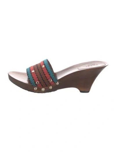 Pre-owned Gucci Printed Studded Accents Slides In Multi