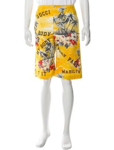 Pre-owned Gucci Printed Swim Trunks W/ Tags In Yellow