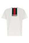 Gucci Men White Crewneck T-shirt Wth Maxi Web Print With Logo Lettering On The Front In Cotton Man In Gray