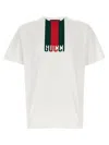 Gucci Men White Crewneck T-shirt Wth Maxi Web Print With Logo Lettering On The Front In Cotton Man In Gray