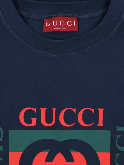 Gucci Interlocking G-print Cotton T-shirt In Blue