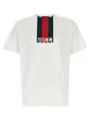Gucci Men White Crewneck T-shirt Wth Maxi Web Print With Logo Lettering On The Front In Cotton Man In Gray