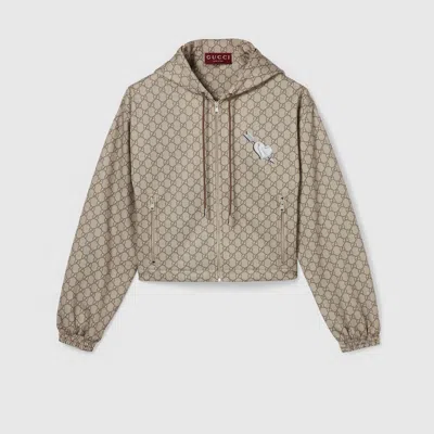 Gucci Printed Technical Jersey Zip Jacket In Beige