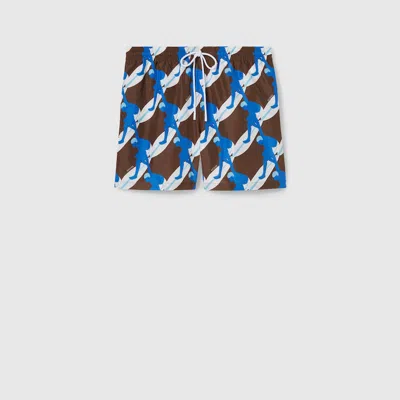 Gucci Printed Technical Poplin Swim Short In Brown