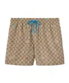 Gucci Men Nylon Swim Trunks With All-over Gg Logo In Neutral
