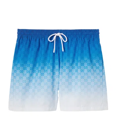 Gucci Printed Technical Poplin Swim Shorts In Blue