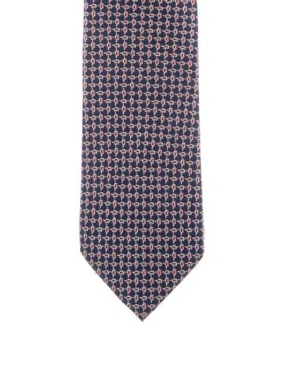 Pre-owned Gucci Printed Tie In Blue