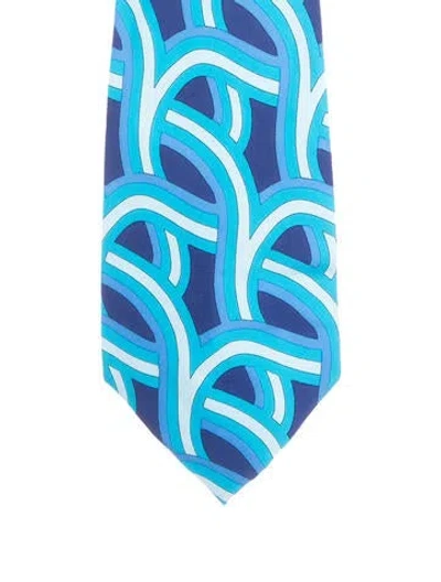Pre-owned Gucci Printed Tie In Blue