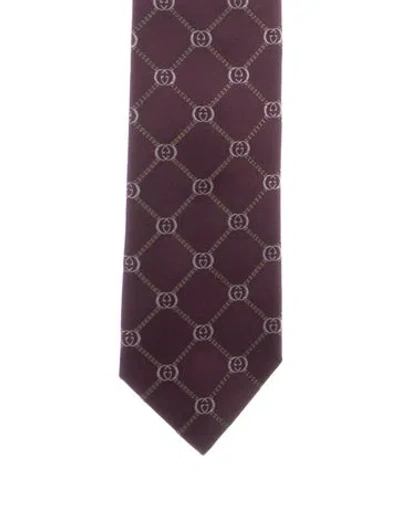 Pre-owned Gucci Printed Tie In Burgundy