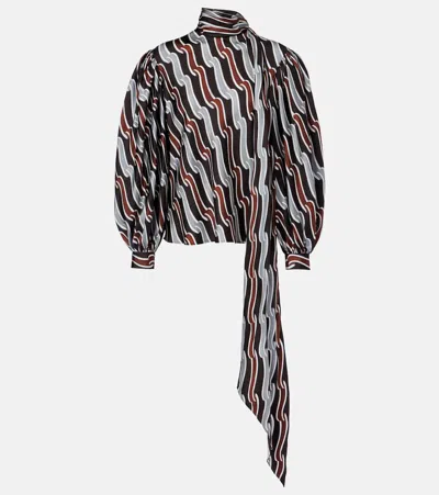 Gucci Silk Twill Shirt Ribbon Print Scarf In Multi