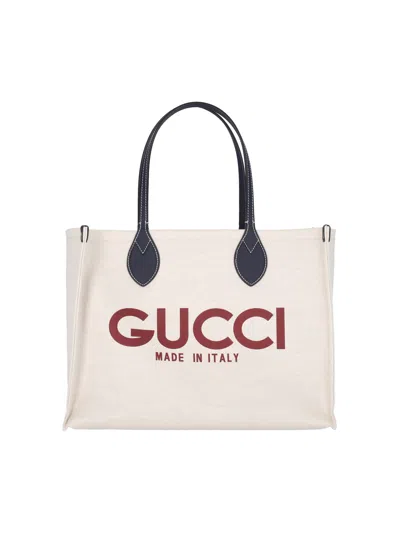 Gucci Printed Tote Bag In Cream
