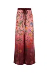 Gucci Women Bordeaux Pants With All-over Floral Print And Elastic Waist In Silk Woman In Multi