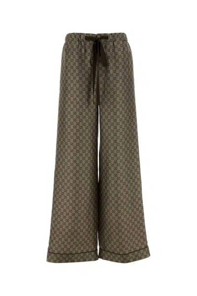 Gucci Twill Trousers Wide Leg Patterned Design In Green
