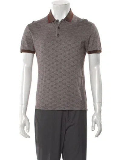 Pre-owned Gucci Printed V-neck Polo Shirt In Brown