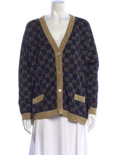 Pre-owned Gucci Printed V-neck Sweater In Black