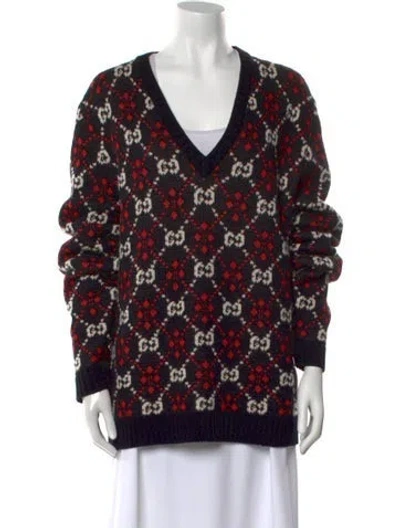 Pre-owned Gucci Printed V-neck Sweater In Black
