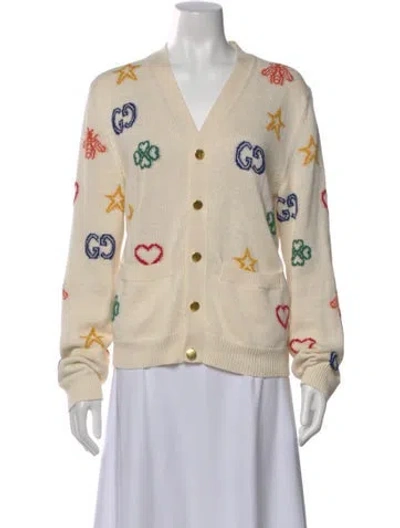 Pre-owned Gucci Printed V-neck Sweater In Neutral
