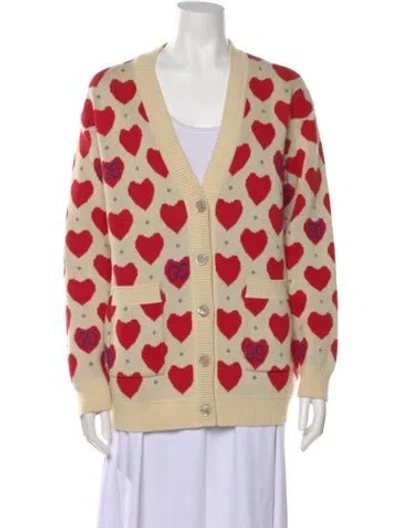 Pre-owned Gucci Printed V-neck Sweater In Neutrals/red
