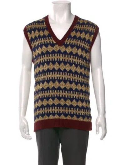 Pre-owned Gucci Printed V-neck Sweater Vest In Blue