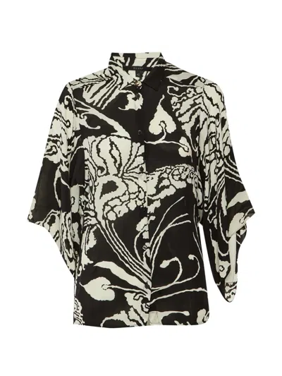 Pre-owned Gucci Printed Wide-sleeve Shirt In Black