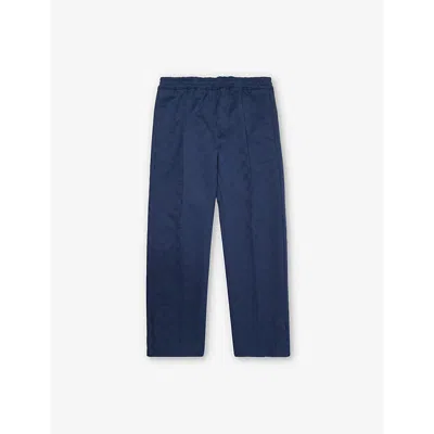 Gucci Kids' Gg Monogram Straight-leg Cotton Woven Trousers 6-10 Years Prussian Blu In Prussian Blue