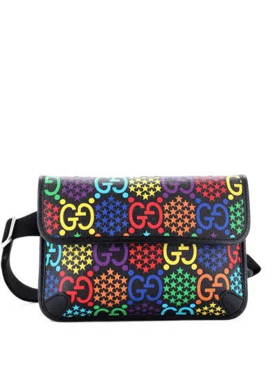 Pre-owned Gucci Psychedelic Print Gg Coated Canvas Belt Bag In Black