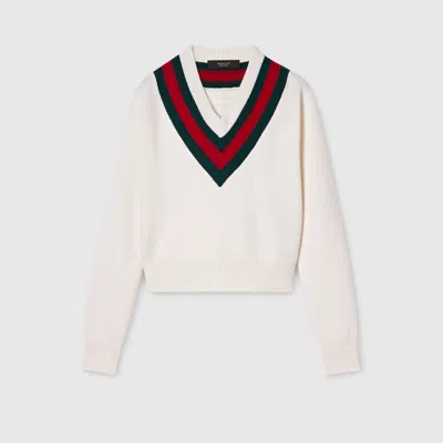 Gucci Pullover Aus Feinem Wollstrick Mit Web In Neutral