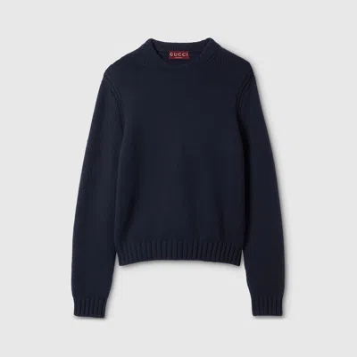 Gucci Knit Cashmere Sweater With Embroidery In Blue