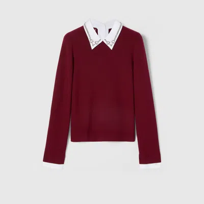 Gucci Wool Sweater With Crystal Horsebit In Burgundy