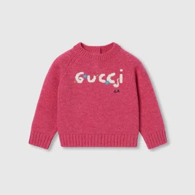 Gucci Babies' Pullover Aus Wolle Mit Stickerei In Pink