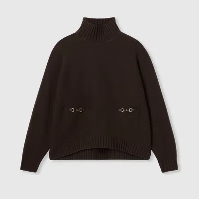 Gucci Wool Cashmere Sweater With Horsebit In Brown