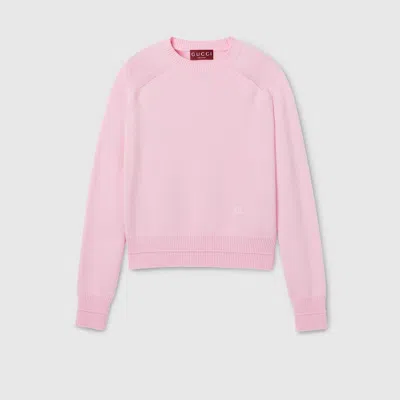 Gucci Wool Cashmere Sweater With Embroidery In Pink