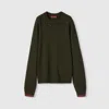 Gucci Wool Cashmere Sweater With Web Trim In Green