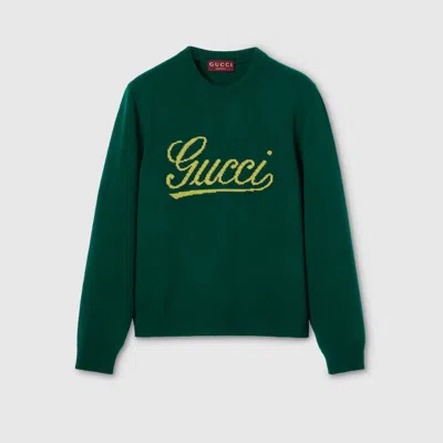 Gucci Knit Wool Sweater With Intarsia In Green