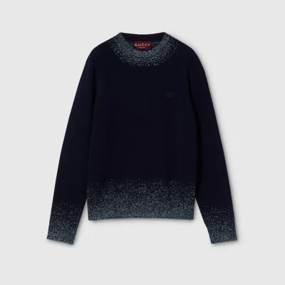 Gucci Knit Wool Sweater With Embroidery In Blue