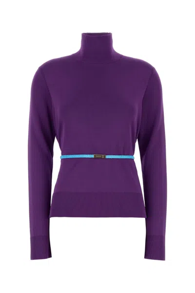 Gucci Crepe Turtleneck Sweater Long Sleeves Waistband In Purple