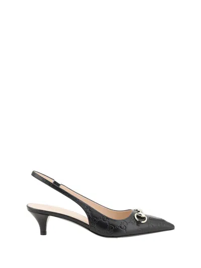 Gucci Horse-collar Button Open-heel Shoes In Black