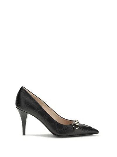 Gucci Black Calf Leather Bos Taurus Mid Heel Pumps